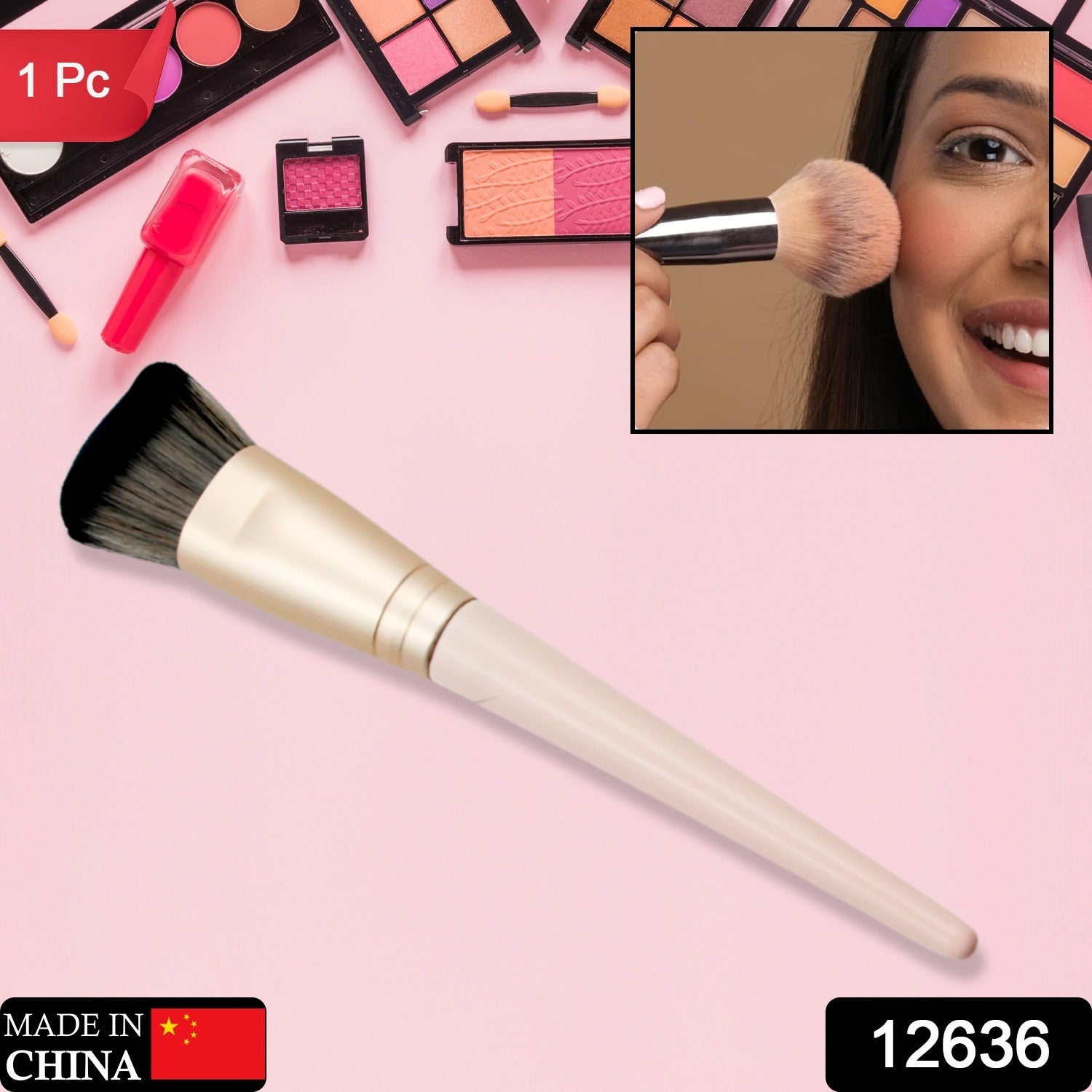 12636 Beauty Face Brushes, Synthetic Bristle Professional Face And Eye Makeup Brushes, For Cream, Liquid And Powder Formulation (1 Pc) 12636 Beauty Face Brushes, Synthetic Bristle Professional Face And Eye Makeup Brushes, For Cream, Liquid And Powder Formulation (1 Pc)
